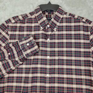 J Crew Flex Oxford Button Down Shirt Mens Medium Slim Fit Red Green Plaid Casual